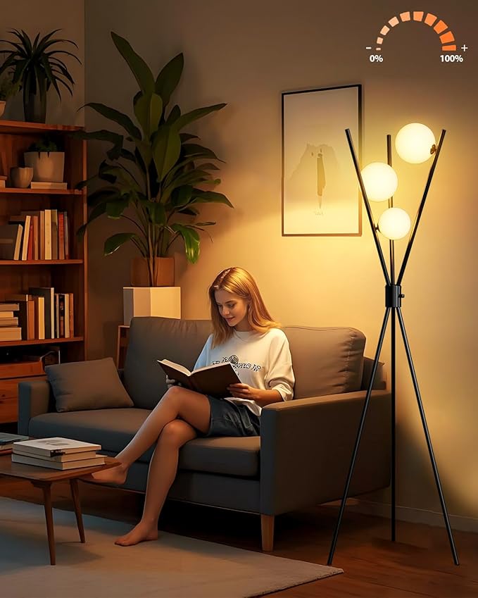 Lightdot 60IN Dimmable Black Tripod Floor Lamp Mid Century Standing Lamps with 3Pcs 3000K G9 Bulbs Globe Eye Care&Stable Base Modern Tall Lamp for Living Room Bedroom Office