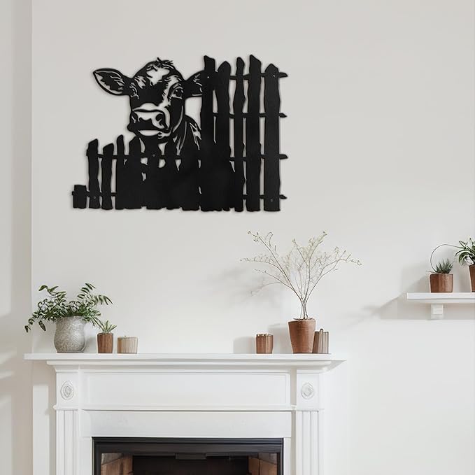 SIGNLEADER Metal Wall Art Decor Cows by the Fence Minimalist Modern Abstract Wall Sculpture Hangings Home Decoration for Living Room, Bedroom, Bathroom, Kitchen - 18" Black