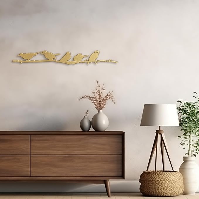 SIGNLEADER Metal Wall Art Decor Birds Standing on Branches Minimalist Modern Abstract Wall Sculpture Hangings Home Decoration for Living Room, Bedroom, Bathroom, Kitchen, Outdoor - 18" Gold