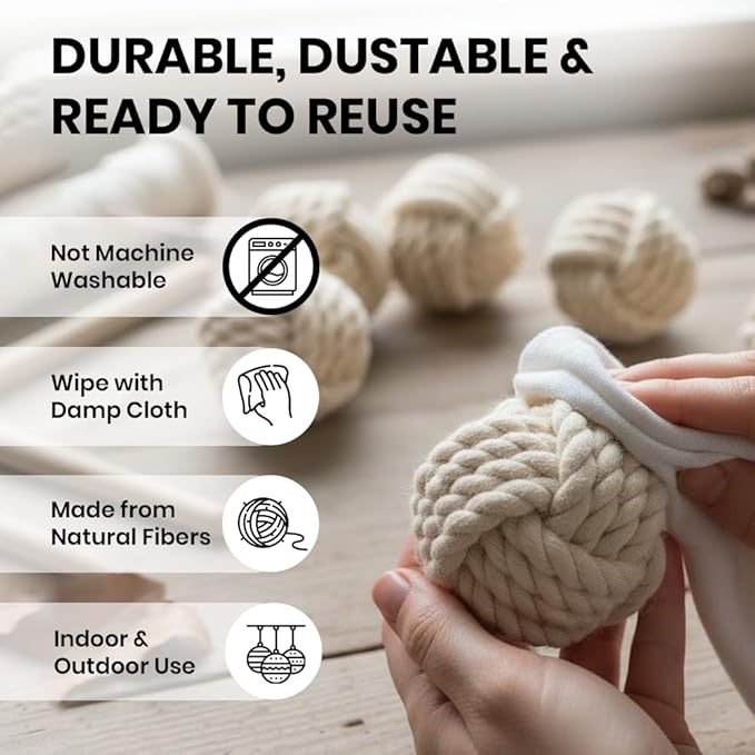 Set of 6 Decorative Nautical Cotton Rope Balls – 2 Inch Each – Handmade Rustic Knot Spheres – for Coastal Home Decor, Bowl Fillers, Tray Styling, Wedding Centerpieces, or Housewarming Gift Idea