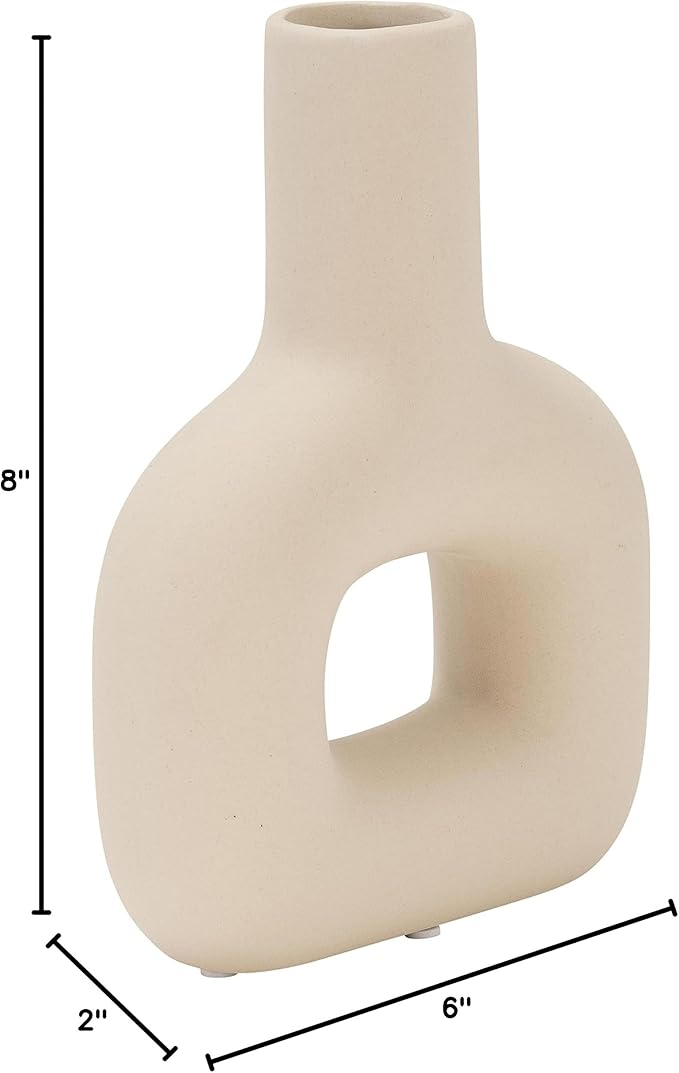 Modern Open-Cut Dolomite Vase for Living Room Decor and Home Accents - Decorative Flower Vase for Room, Bedroom or Office Display - Elevate House Display and Console Table Decor - 8", Ivory