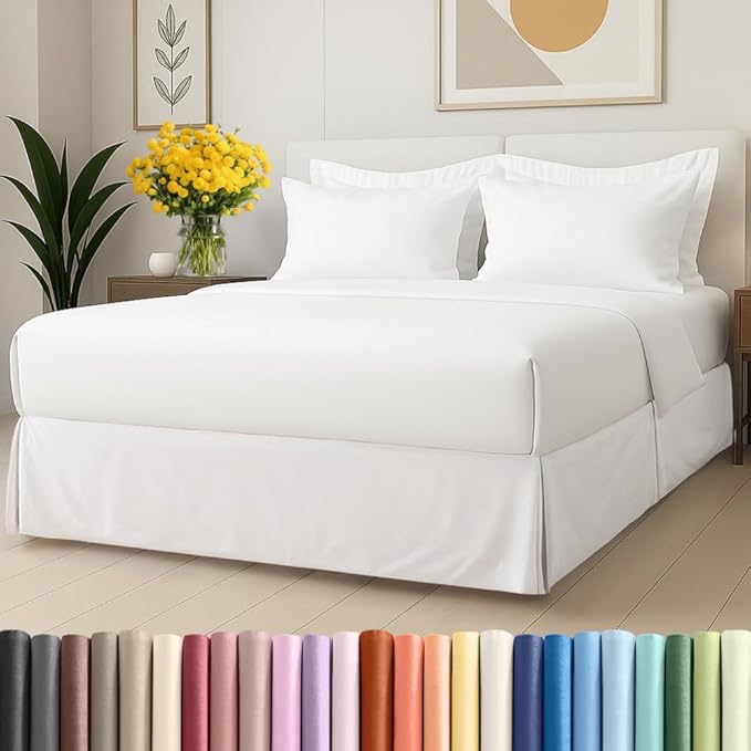 Pleated Bed Skirt Full Size - 3 Sided Pleated Bed Skirt Full - Ultra-Soft, Easy Fit with 12 Inch Tailored Drop - Hotel Quality, Wrinkle Free & Fade Resistant - for Women, Men, Kids and Teens - White