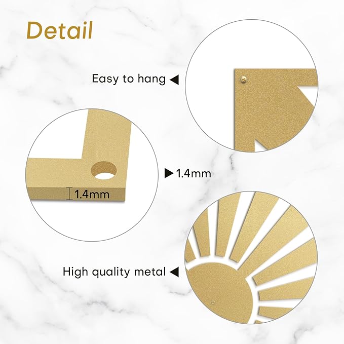 SIGNLEADER Metal Wall Decor Sun Ray Minimalist Modern Luxury Wall Sculpture Hangings 3D Statue Home Decoration for Living Room, Bedroom, Bathroom, Kitchen, Fireplace, Office - 18" Gold