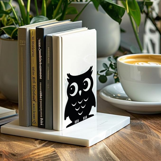 Peacoblue Metal Bookends for Shelves, Modern Decorative Heavy Duty Study Book Support Stoppers for Office, Desk, Shelf, Room 5.3"x4.3"x5.9" Cast Iron Simple Tall Bookends, 1 Pair (Owl)