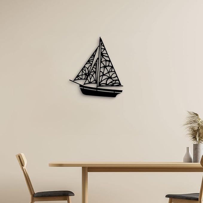 GlintHome Black Metal Sailboat Wall Art for Living Room - Abstract Modern Wall Sculpture Textured Artwork Minimalist Geometric wall Decor for Bedroom Bathroom Living Room Home