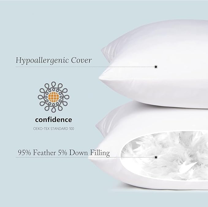 puredown® Lumbar Pillow Inserts 12 x 20 (Pack of 2, White), Filled with Feather and Down, Decorative Pillows for Couch, Home Decor