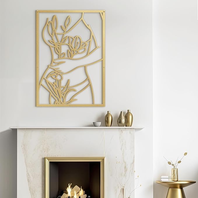 SIGNLEADER Metal Wall Art Decor Women Body Line Modern Abstract Wall Sculpture Hangings Home Decoration for Living Room, Bedroom, Bathroom, Kitchen, Outdoor - 18" Gold