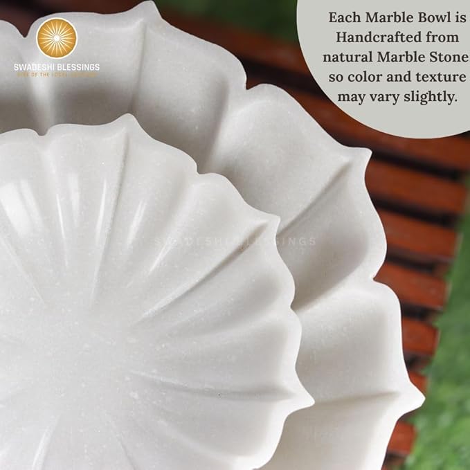 SWADESHI BLESSINGS HandCrafted Marble Lotus Bowl/Organic Modern Home Decor Bowl/Fruit Bowl/Vintage Ring Dish/Decorative Flower Dish/HouseWarming Gifts/Wedding Gifts/Urli (6 Inches)