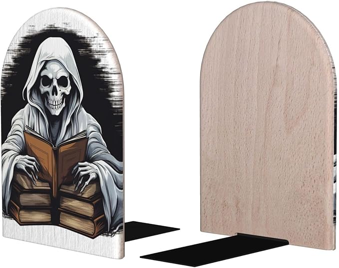 Skeleton Skull Books Halloween Ghost_13441583 Wood Bookends Stands Decorative Non-Slip Book Organizers for Home Office Desk Library School Study 1 Pair