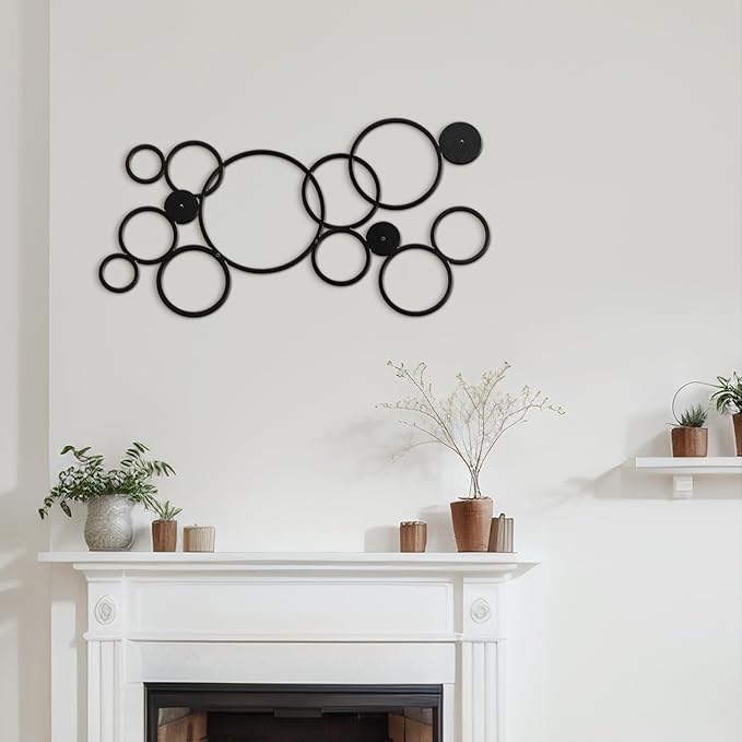 SIGNLEADER Metal Wall Decor Geometric Circles Bubbles Minimalist Modern Luxury Wall Sculpture Hangings 3D Statue Home Decoration for Living Room, Bedroom, Bathroom, Kitchen, Fireplace, Office - 24" Black