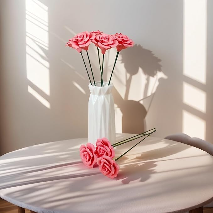 Handmade Porcelain 3D Ceramic Rose Flower, Eternal Flower Decoration for Home Office Decor, Creative Desktop vases, Porcelain Decorations, Set of 9 (red)