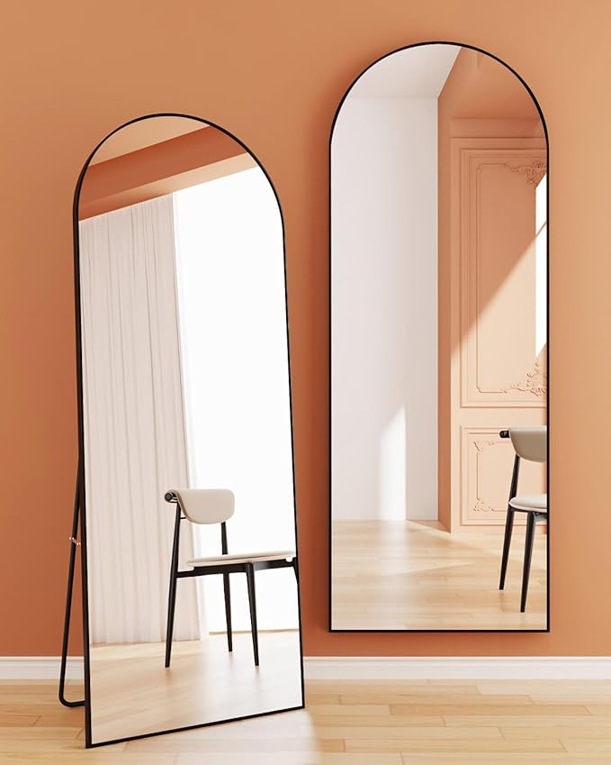 71"x26" Arched Full-Length Mirror with Explosion-Proof HD Glass - Oversized Floor or Wall-Mounted Full Body Mirror for Bedroom, Living Room, and Cloakroom (Black)