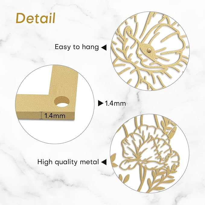 SIGNLEADER Metal Wall Art Decor Line flower Minimalist Modern Abstract Wall Sculpture Hangings Home Decoration for Living Room, Bedroom, Bathroom, Kitchen, Outdoor - 18" Gold