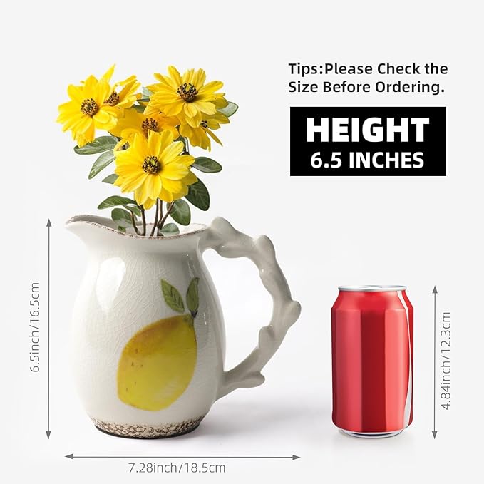 DIF Deco Vintage Lemon Ceramic Vase, Ice Glazed Crack Farmhouse Pitcher Vase for Shelf, Centerpiece Table,Room,Bathroom,Bedroom,Living Room,Office Decorations(6.4 inch)