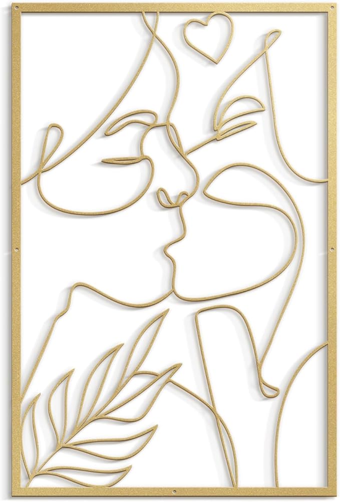 SIGNLEADER Metal Wall Art Decor Woman's Face Shape Modern Abstract Wall Sculpture Hangings Home Decoration for Living Room, Bedroom, Bathroom, Kitchen, Outdoor - 18" Gold