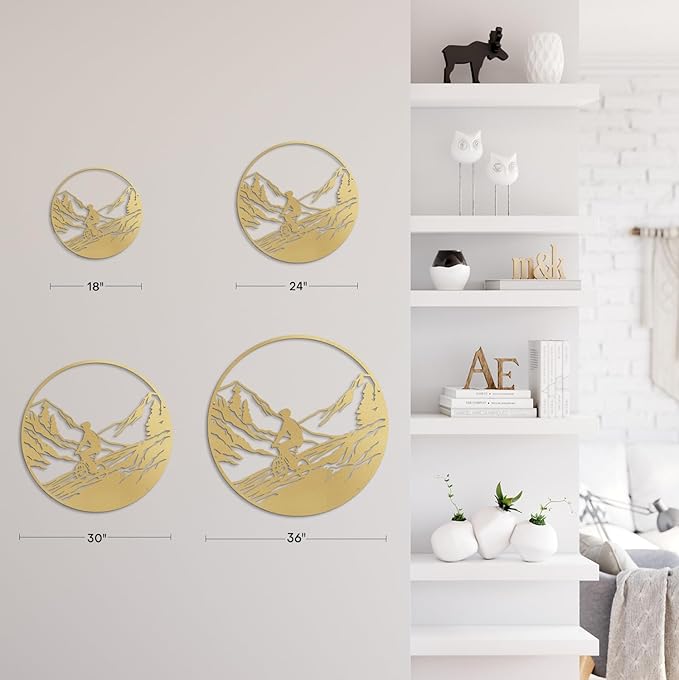 SIGNLEADER Metal Wall Art Decor Mountains, Pine Trees, Cyclists Modern Abstract Wall Sculpture Hangings Home Decoration for Living Room, Bedroom, Bathroom, Kitchen, Outdoor - 18" Gold