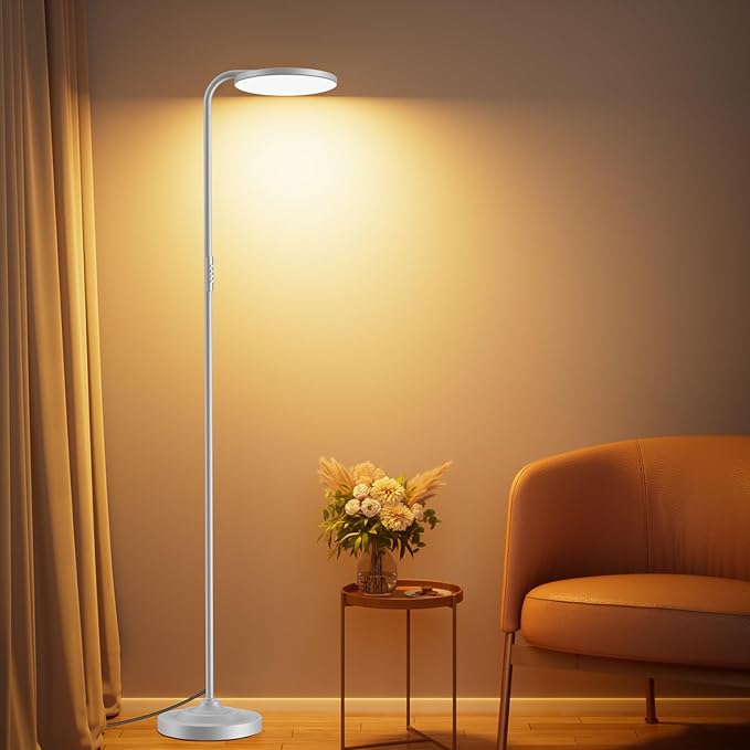 SIBRILLE 36W LED Floor Lamp, Upgrade Super Bright Standing Lamp, Modern Stepless Dimmable Torchiere Tall Lamp with Remote Control, 350°Rotating Head Reading Floor Lamp for Living Room, Bedroom, Office