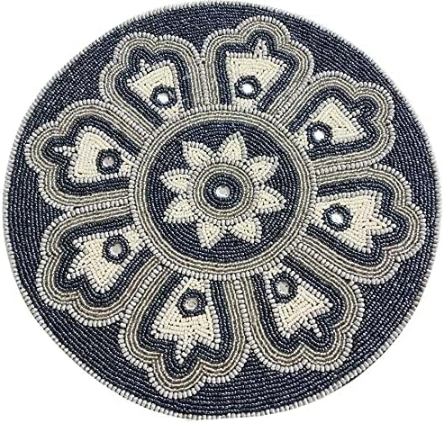 Beaded Placemats for Dining Table Dia 13 inches- Charcoal Tonal Combo,Beaded Placemats Round for Gathering, Thanksgiving - Occasional Decoration and Family Parties Celebrations.Set of 1