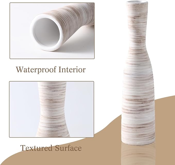 ALMA 20" White & Browm Tall Skinny Vase for Flowers, Decorative Thin Pampas Grass Vases for Living Room Floor, Dinner Table, Entryway, Fireplace, Bookshelf, Offer, Home Decor