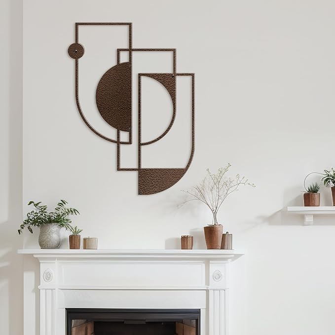 SIGNLEADER Metal Wall Decor Overlapping Rectangles Minimalist Modern Luxury Wall Sculpture Hangings 3D Statue Home Decoration for Living Room, Bedroom, Bathroom, Kitchen, Fireplace, Office - 24" Bronze
