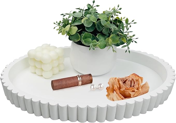 Oval Tray for Coffee Table Décor 13" Concrete Modern Decorative Trays Home Décor Accents -Circle Coffee Table Centerpieces - Island Decor Contemporary Decor Tray (White)