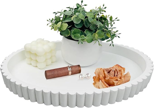 Oval Tray for Coffee Table Décor 13" Concrete Modern Decorative Trays Home Décor Accents -Circle Coffee Table Centerpieces - Island Decor Contemporary Decor Tray (White)