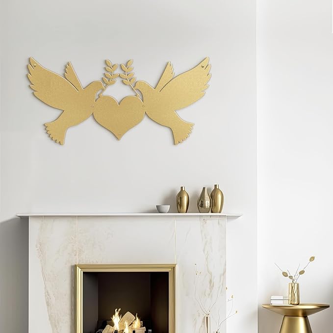 SIGNLEADER Metal Wall Art Decor Dove of Peace and Love Minimalist Modern Abstract Wall Sculpture Hangings Home Decoration for Living Room, Bedroom, Bathroom, Kitchen, Outdoor - 18" Gold