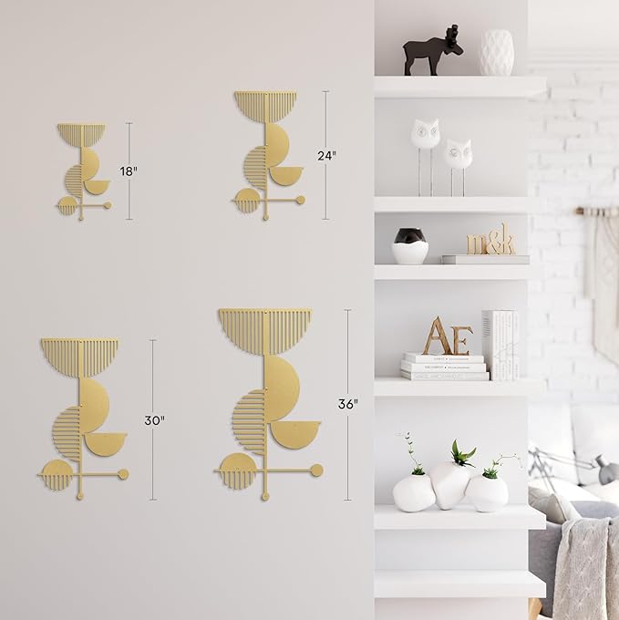 SIGNLEADER Metal Wall Decor Boho Geometric Lines Minimalist Modern Luxury Wall Sculpture Hangings 3D Statue Home Decoration for Living Room, Bedroom, Bathroom, Kitchen, Fireplace, Office - 18" Gold