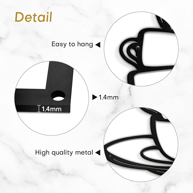 SIGNLEADER Metal Wall Art Decor Coffee Cup Modern Abstract Wall Sculpture Hangings Home Decoration for Living Room, Bedroom, Bathroom, Kitchen, Outdoor - 18" Black