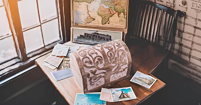 Great Birthday Gift Ideas Handmade Decorative Wooden Jewelry Box With Tree of Life Carvings Jewelry Organizer Keepsake Box Treasure Chest Trinket Holder Watch Box Storage Lock Box (Pink)