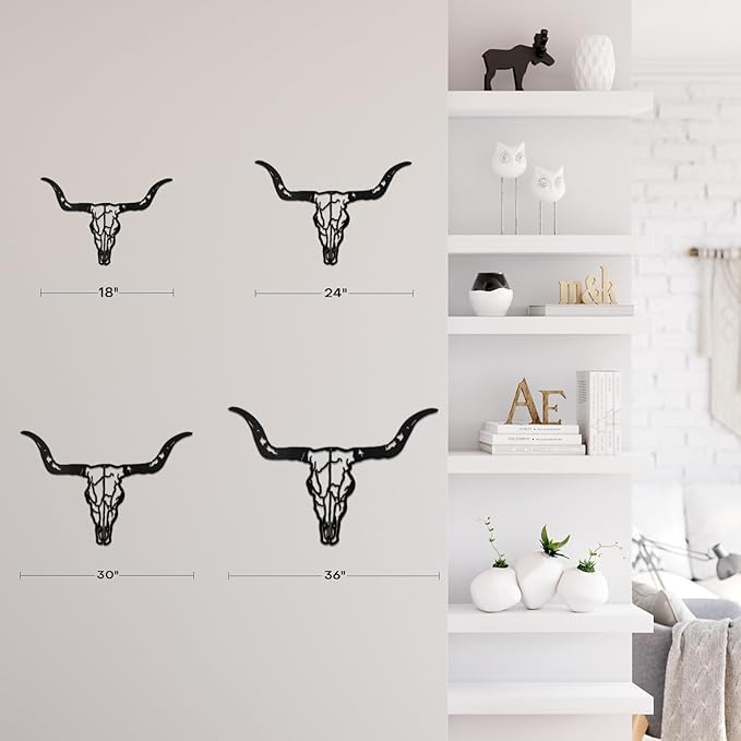 SIGNLEADER Metal Wall Art Decor Bull Head Minimalist Modern Abstract Wall Sculpture Hangings Home Decoration for Living Room, Bedroom, Bathroom, Kitchen, Outdoor - 18" Black
