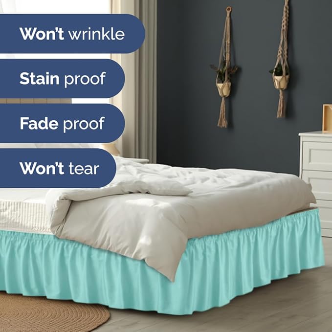 Wrap Around Dust Ruffle Bed Skirt - Spa Blue - Twin/Twin XL Size Beds with 21 Inch Drop - Easy Fit Elastic Strap - Adjustable Pleated Bedskirt w/Brushed Fabric Wrinkle Free - Women, Men, Kids & Teens
