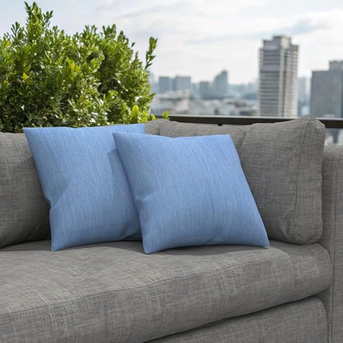 Covers & All Sunbrella Indoor/Outdoor Throw Pillows, Square Throw Pillows Inserts with Covers Set of 2 (Cast Ocean, 16x16)