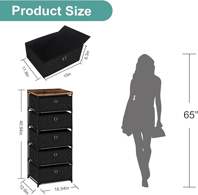 Nightstand with 5 Drawers, Clothes Storage Organizer, Small Fabric Dresser for Bedroom, Closet, Entryway, Hallway, Nursery, Dorm