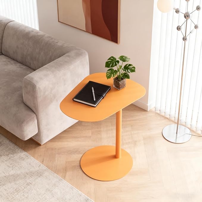 C Shaped Side Table End Coffee Tables, Aesthetics Minimalist Accent Tables, Multifunction Oval Metal Side Tables for Living Room Bedroom Sofa Balcony Couch Patio Yard Garden Indoor & Outdoor