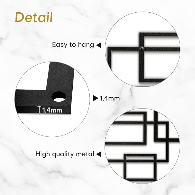 SIGNLEADER Metal Wall Decor Rectangles Composition Minimalist Modern Luxury Wall Sculpture Hangings 3D Statue Home Decoration for Living Room, Bedroom, Bathroom, Kitchen, Fireplace, Office - 24" Black