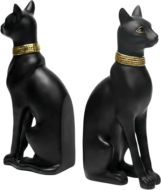 Comfy Hour 9" Egyptian Black Cat Bastet Bookends, Unique Decorative Ancient Goddess Statues for Shelves, Cat Book Ends, Vintage Ancient Novelty Home Office Decor, 1 Pair, Cat Lover Gift, Bast, Pharaoh