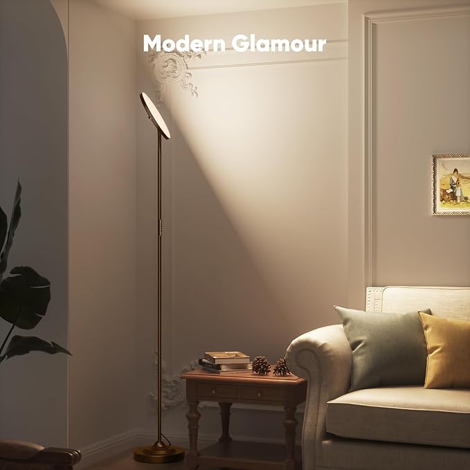 SIBRILLE 36W LED Floor Lamp, Super Bright Standing Lamp, Modern Stepless Dimmable Torchiere Tall Lamp with Remote Control, 350°Rotating Head Reading Floor Lamp for Living Room, Bedroom, Office - Brown