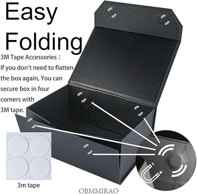 Modern Black 5PCS 9.5x7x4 Inch Gift Box with Lid, Sturdy Rectangle Collapsible Box for Gift Packaging, Foldable Magnetic Closure Storage Boxes, Bridesmaid Proposal Box