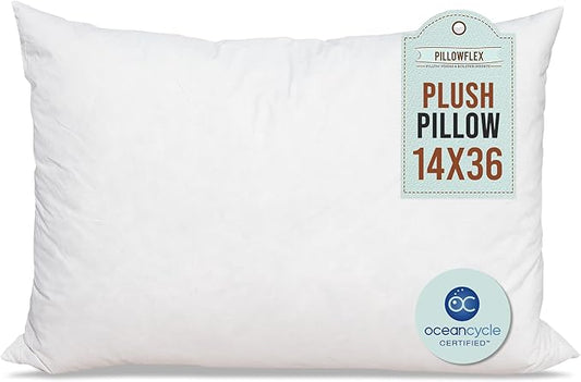 Pillowflex Plush Pillow Insert - Ocean Cycle New Life Synthetic Fiber Filling - 14x36 Machine Washable, Ultra Soft Throw Pillow, Large Sham Bed Sleeping Pillow - 1 Decorative Accent Form