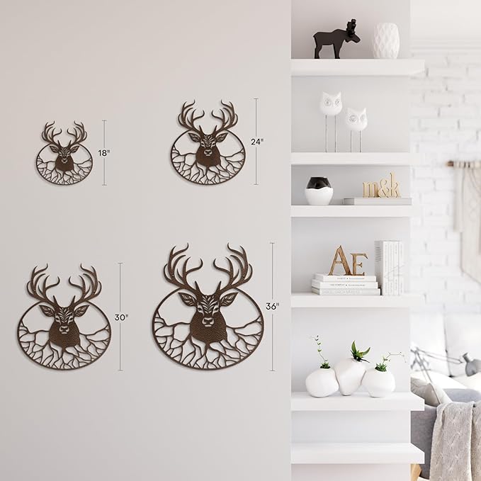 SIGNLEADER Metal Wall Art Decor Deer with Antlers Minimalist Modern Abstract Wall Sculpture Hangings Home Decoration for Living Room, Bedroom, Bathroom, Kitchen, Outdoor - 18" Bronze