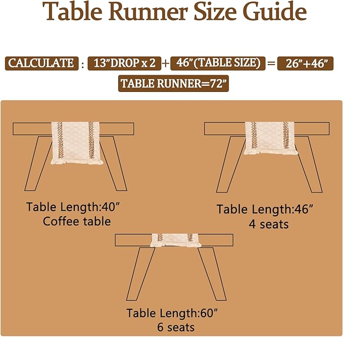 Niviy Boho Table Runner 48 Inches Long Valentine's Day Decorations Farmhouse Macrame Table Runner Cotton Linen Woven Table Runners for Spring Dining Table Home Decor, Beige & Brown