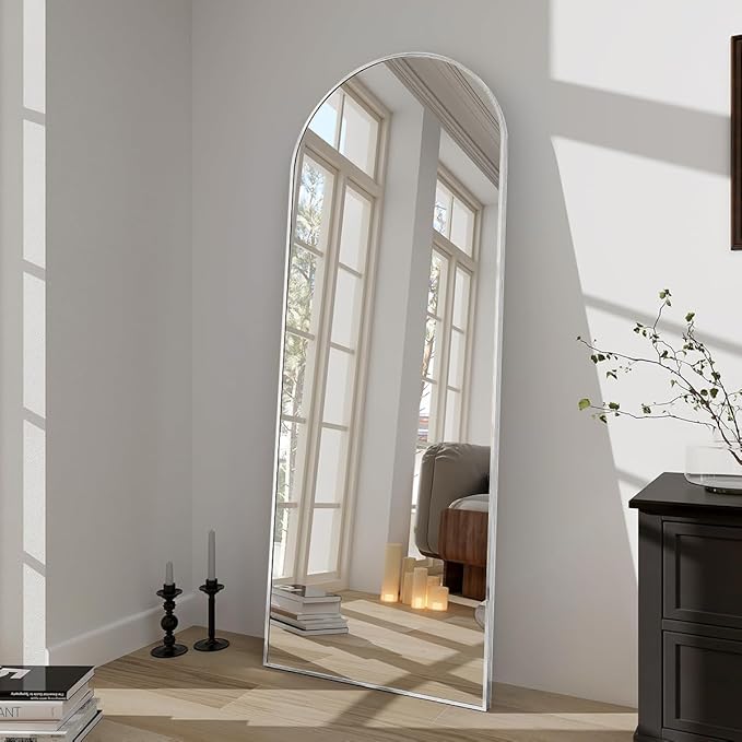 BEAUTYPEAK 64"x21" Full Length Mirror, Arch Full Body Floor Mirror, Wall Mirrors Hanging or Leaning Arched-Top with Stand for Bedroom, Dressing Room, Living Room, Silver
