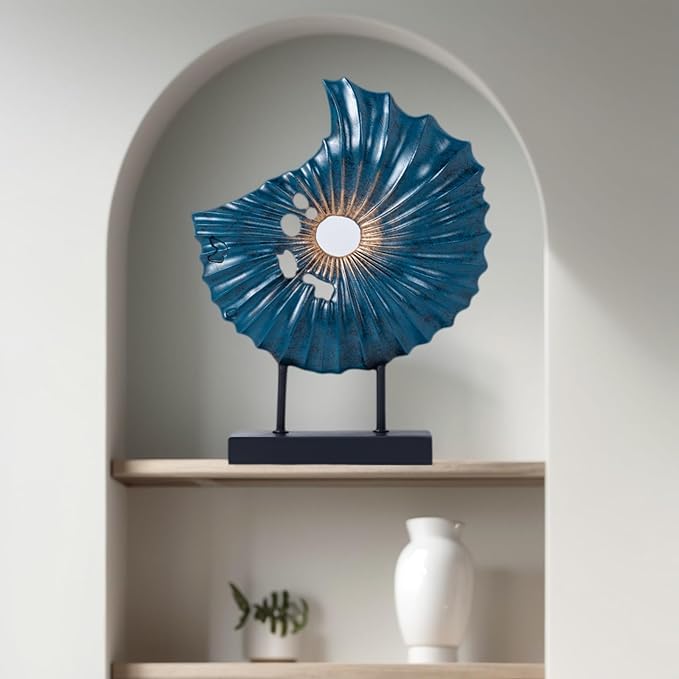 Unique Round Coin Sculpture Decorative Objects for Shelf Home Decor Accents, Modern Abstract Tabletop Decor Items for Living Room Fireplace Mantel, Above Cabinet (Blue L)