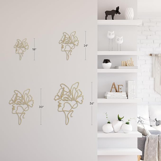 SIGNLEADER Metal Wall Art Decor Abstract Line Women Face Modern Abstract Wall Sculpture Hangings Home Decoration for Living Room, Bedroom, Bathroom, Kitchen, Outdoor - 18" Gold