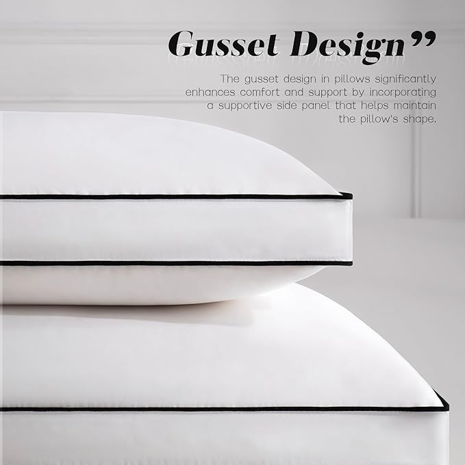 DOWNSTORIA Feather Down Pillows Queen Size Set of 2 with Gusset, Luxury Hotel Collection Bed Pillow 2 Pack, Down Surrounded Gusseted Pillows for Sleeping, Soft Fluffy for Side, Back Sleepers 20x30 in.