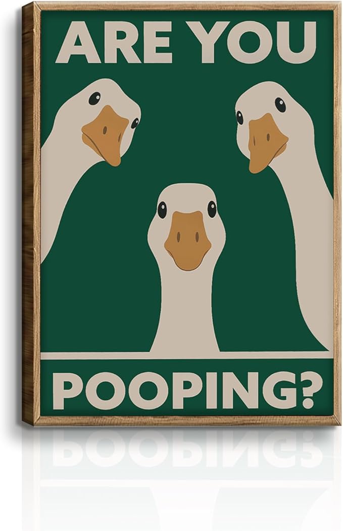 RVETNGVM Funny Three Geese Wall Art Are You Pooping Vintage Bathroom Decor Poster Animals Goosey Humorous Bathroom Aesthetic Prints Painting For Fun Restroom Wall Decor Framed 12"x16"