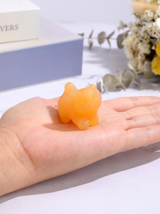 Jovivi Natural Topaz Crystal Cat Statue Home Decor Carved Gemstone Cats Figurine Collectibles Pocket Sculpture Pet Memorial Decorative Ornament Gift for Cat Lovers