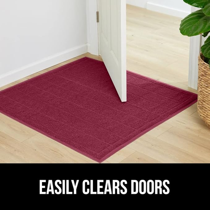 GORILLA GRIP Dirt Grabber Mesh Doormat, Low-Profile, Stain and Fade Resistant Heavy Duty Quick Dry Striped Doormats, Mats for Indoor or Outdoor Entry, Shoe Scraper, Garage Entrance Mat, 35x23 Burgundy