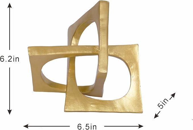 Modern Geometric Cube Sculpture Gold Knot Statue Decor Tabletop Sculpture and Figurines Cube Decorative Ornaments Knick Knacks Home Decor for Shelves Coffee Table Bookshelf Decoration Gifts